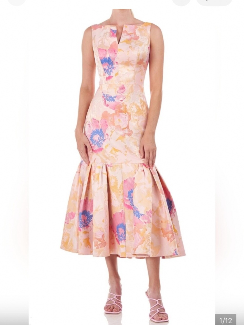 Floral Print Evening Gown in Pastel Yellow